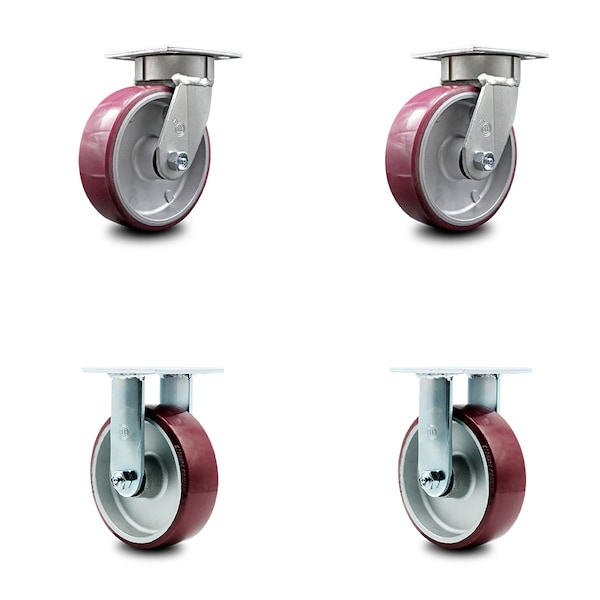 6 Inch Kingpinless Poly on Aluminum Wheel Swivel Caster Swivel 2 Rigid, 2PK